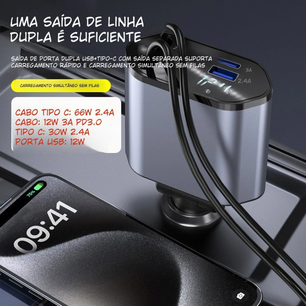 Carregador Inteligente para Carro – Rápido, Seguro e Compacto | Performance Style
