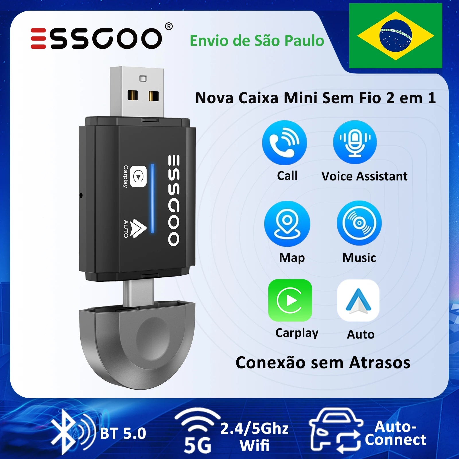 Adaptador Inteligente CarPlay – Conectividade Rápida e Sem Complicações | PerformanceStyle